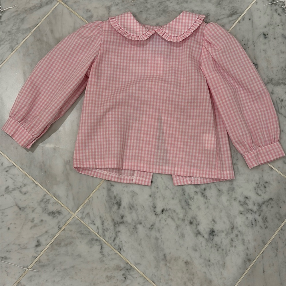 Little English Pink collar top gingham plaid check 18m